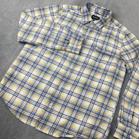 Prana Other - Prana Mens Medium Flannel Shirt Blue Yellow Plaid Organic Cotton Blend